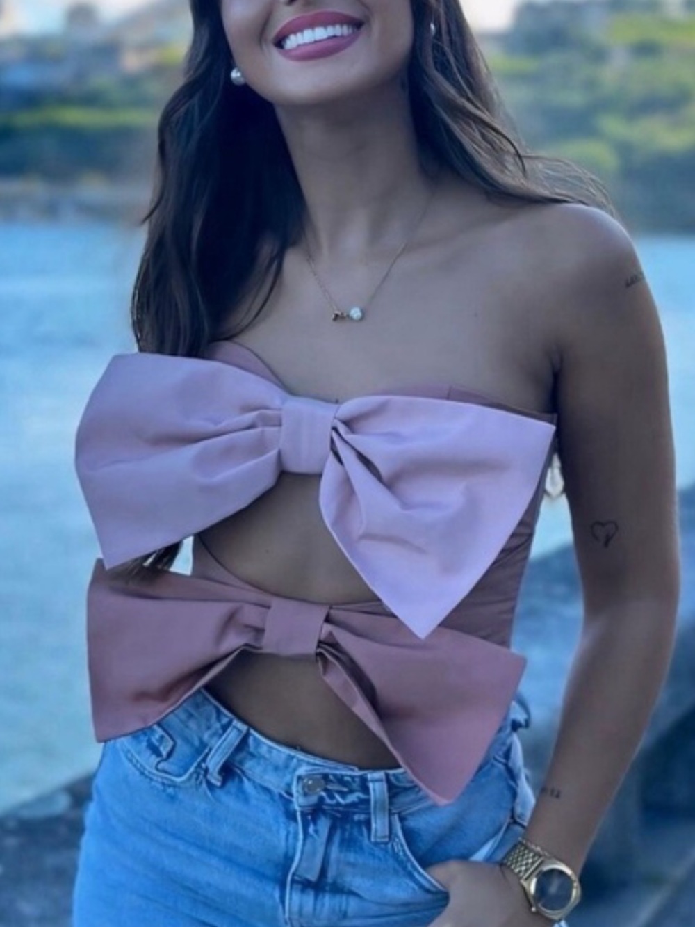 NWT ZARA Cut Out Bow Taffeta Top dusty rose XS. Sold out item
